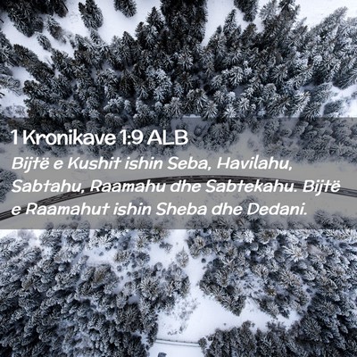 Picture 02 - 1 Kronikave 1:9 ALB - Bijtë e Kushit ishin Seba, Havilahu, Sabtahu, - Bible Verse Picture