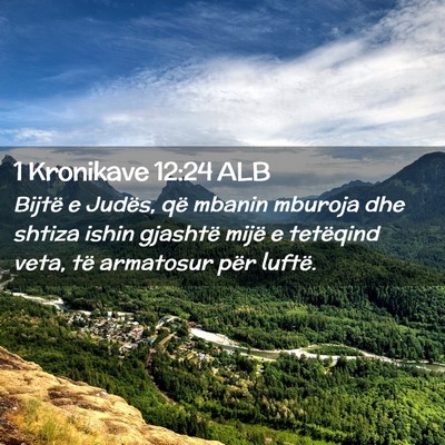 Picture 02 - 1 Kronikave 12:24 ALB - Bijtë e Judës, që mbanin mburoja dhe shtiza - Bible Verse Picture