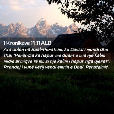 Picture 02 - 1 Kronikave 14:11 ALB - Ata dolën në Baal-Peratsim, ku Davidi i mundi - Bible Verse Picture