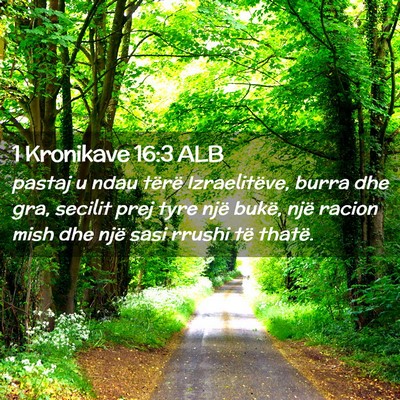 Picture 02 - 1 Kronikave 16:3 ALB - pastaj u ndau tërë Izraelitëve, burra dhe gra, - Bible Verse Picture