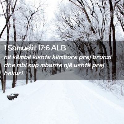 Picture 02 - 1 Samuelit 17:6 ALB - në këmbë kishte këmbore prej bronzi dhe mbi - Bible Verse Picture