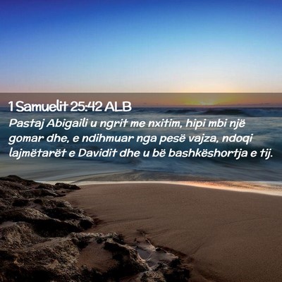 Picture 02 - 1 Samuelit 25:42 ALB - Pastaj Abigaili u ngrit me nxitim, hipi mbi një - Bible Verse Picture