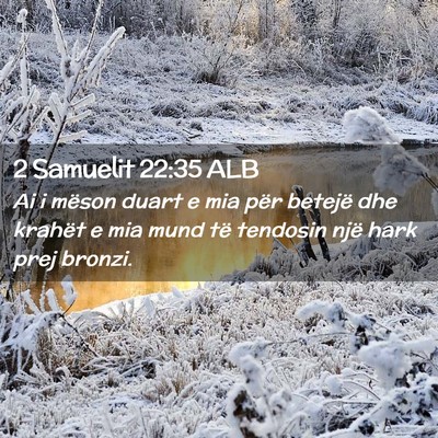 Picture 02 - 2 Samuelit 22:35 ALB - Ai i mëson duart e mia për betejë dhe krahët - Bible Verse Picture