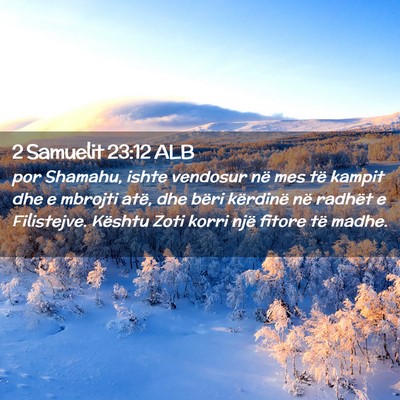 Picture 02 - 2 Samuelit 23:12 ALB - por Shamahu, ishte vendosur në mes të kampit - Bible Verse Picture