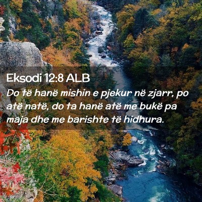 Picture 02 - Eksodi 12:8 ALB - Do të hanë mishin e pjekur në zjarr, po atë - Bible Verse Picture