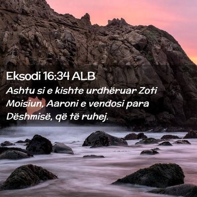 Picture 02 - Eksodi 16:34 ALB - Ashtu si e kishte urdhëruar Zoti Moisiun, Aaroni - Bible Verse Picture