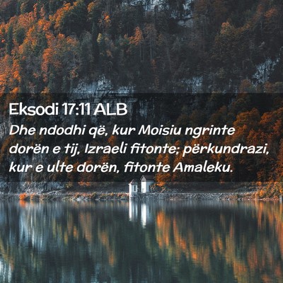 Picture 02 - Eksodi 17:11 ALB - Dhe ndodhi që, kur Moisiu ngrinte dorën e tij, - Bible Verse Picture