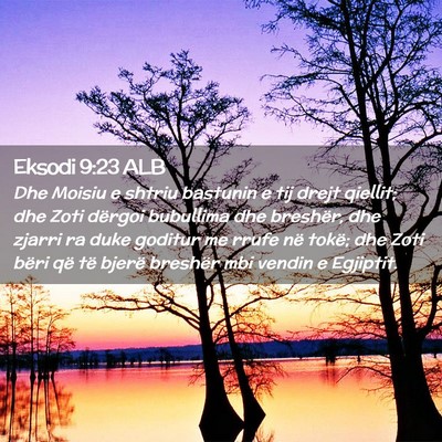Picture 02 - Eksodi 9:23 ALB - Dhe Moisiu e shtriu bastunin e tij drejt qiellit; - Bible Verse Picture