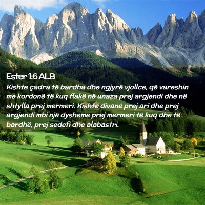 Picture 02 - Ester 1:6 ALB - Kishte çadra të bardha dhe ngjyrë vjollce, që - Bible Verse Picture