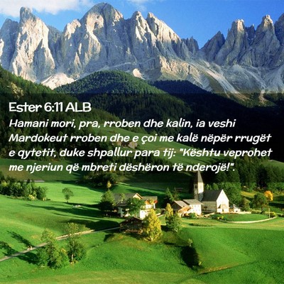 Picture 02 - Ester 6:11 ALB - Hamani mori, pra, rroben dhe kalin, ia veshi - Bible Verse Picture