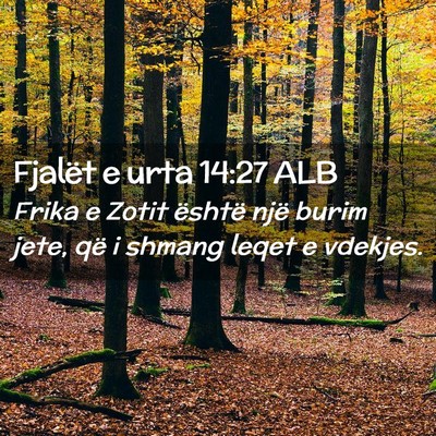 Picture 02 - Fjalët e urta 14:27 ALB - Frika e Zotit është një burim jete, që i - Bible Verse Picture