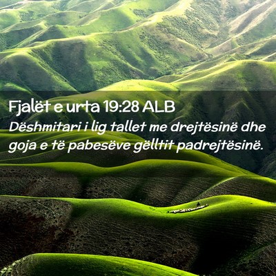 Picture 02 - Fjalët e urta 19:28 ALB - Dëshmitari i lig tallet me drejtësinë dhe goja - Bible Verse Picture