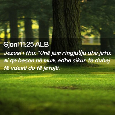 Picture 02 - Gjoni 11:25 ALB - Jezusi i tha: “Unë jam ringjallja dhe jeta; ai - Bible Verse Picture