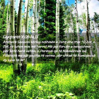 Picture 02 - Gjyqtarët 16:28 ALB - Atëherë Sansoni kërkoi ndihmën e Zotit dhe - Bible Verse Picture