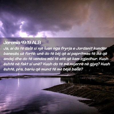Picture 02 - Jeremia 49:19 ALB - Ja, ai do të dalë si një luan nga fryrja e - Bible Verse Picture