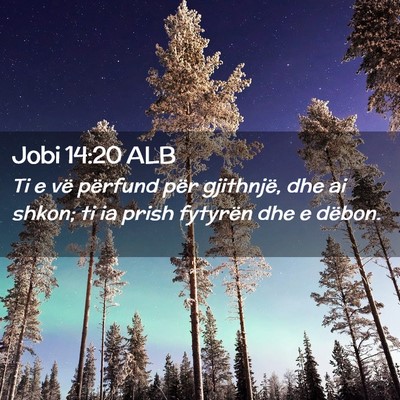 Picture 02 - Jobi 14:20 ALB - Ti e vë përfund për gjithnjë, dhe ai shkon; - Bible Verse Picture