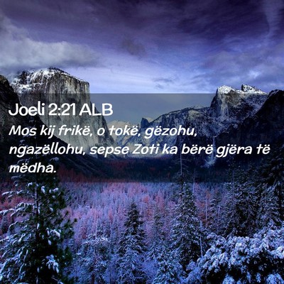 Picture 02 - Joeli 2:21 ALB - Mos kij frikë, o tokë, gëzohu, ngazëllohu, - Bible Verse Picture