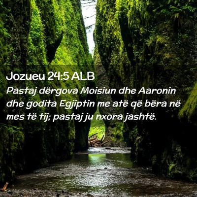 Picture 02 - Jozueu 24:5 ALB - Pastaj dërgova Moisiun dhe Aaronin dhe godita - Bible Verse Picture