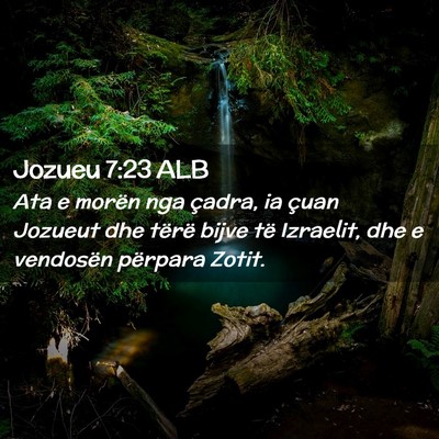 Picture 02 - Jozueu 7:23 ALB - Ata e morën nga çadra, ia çuan Jozueut dhe - Bible Verse Picture