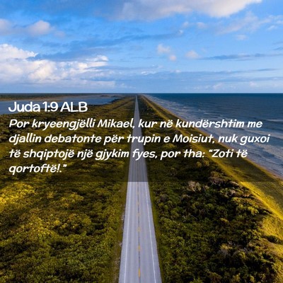 Picture 02 - Juda 1:9 ALB - Por kryeengjëlli Mikael, kur në kundërshtim me - Bible Verse Picture