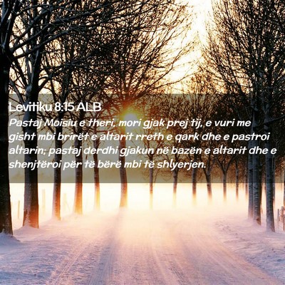 Picture 02 - Levitiku 8:15 ALB - Pastaj Moisiu e theri, mori gjak prej tij, e vuri - Bible Verse Picture
