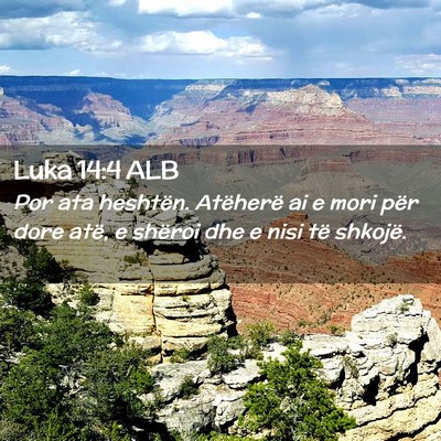 Picture 02 - Luka 14:4 ALB - Por ata heshtën. Atëherë ai e mori për dore - Bible Verse Picture
