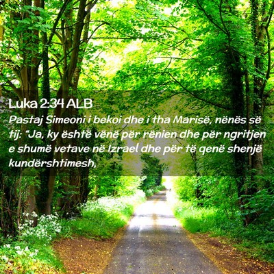Picture 02 - Luka 2:34 ALB - Pastaj Simeoni i bekoi dhe i tha Marisë, nënës - Bible Verse Picture