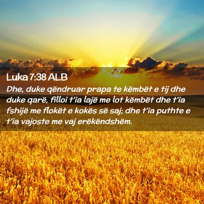 Picture 02 - Luka 7:38 ALB - Dhe, duke qëndruar prapa te këmbët e tij dhe - Bible Verse Picture