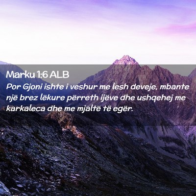 Picture 02 - Marku 1:6 ALB - Por Gjoni ishte i veshur me lesh deveje, mbante - Bible Verse Picture