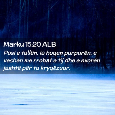 Picture 02 - Marku 15:20 ALB - Pasi e tallën, ia hoqen purpurën, e veshën me - Bible Verse Picture