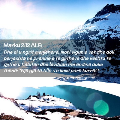 Picture 02 - Marku 2:12 ALB - Dhe ai u ngrit menjëherë, mori vigun e vet dhe - Bible Verse Picture