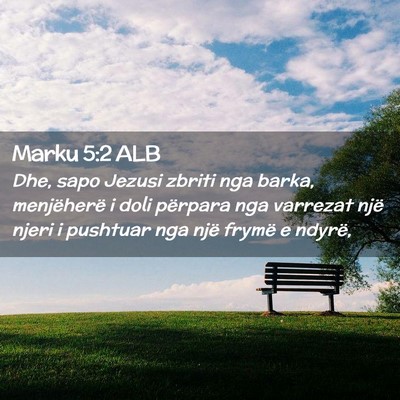 Picture 02 - Marku 5:2 ALB - Dhe, sapo Jezusi zbriti nga barka, menjëherë i - Bible Verse Picture