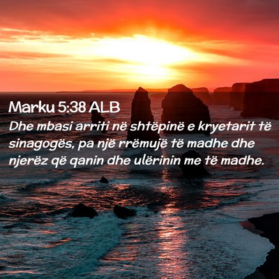 Picture 02 - Marku 5:38 ALB - Dhe mbasi arriti në shtëpinë e kryetarit të - Bible Verse Picture