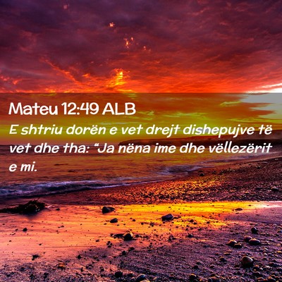 Picture 02 - Mateu 12:49 ALB - E shtriu dorën e vet drejt dishepujve të vet - Bible Verse Picture
