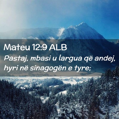Picture 02 - Mateu 12:9 ALB - Pastaj, mbasi u largua që andej, hyri në - Bible Verse Picture