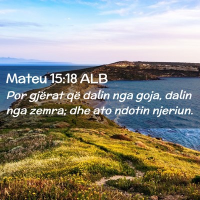 Picture 02 - Mateu 15:18 ALB - Por gjërat që dalin nga goja, dalin nga zemra; - Bible Verse Picture