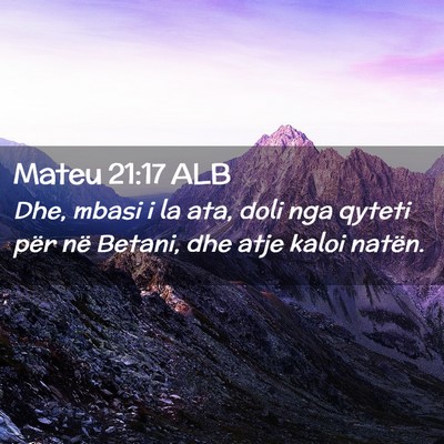 Picture 02 - Mateu 21:17 ALB - Dhe, mbasi i la ata, doli nga qyteti për në - Bible Verse Picture