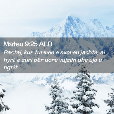 Picture 02 - Mateu 9:25 ALB - Pastaj, kur turmën e nxorën jashtë, ai hyri, e - Bible Verse Picture