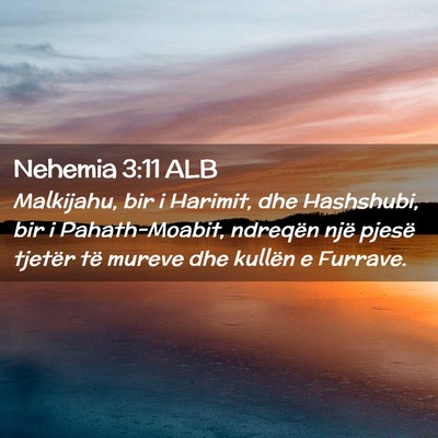 Picture 02 - Nehemia 3:11 ALB - Malkijahu, bir i Harimit, dhe Hashshubi, bir i - Bible Verse Picture
