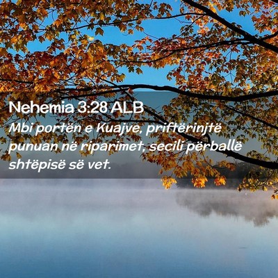 Picture 02 - Nehemia 3:28 ALB - Mbi portën e Kuajve, priftërinjtë punuan në - Bible Verse Picture