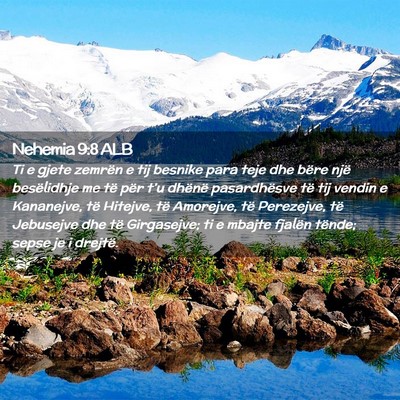 Picture 02 - Nehemia 9:8 ALB - Ti e gjete zemrën e tij besnike para teje dhe - Bible Verse Picture