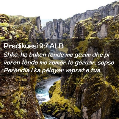 Picture 02 - Predikuesi 9:7 ALB - Shko, ha bukën tënde me gëzim dhe pi verën - Bible Verse Picture