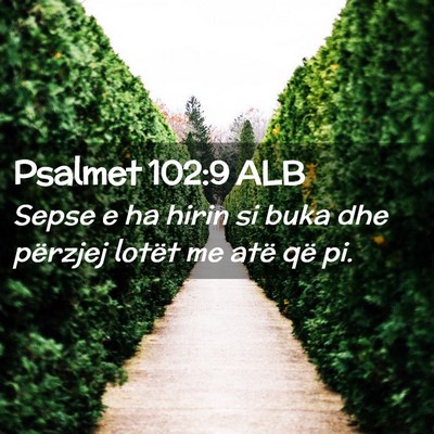 Picture 02 - Psalmet 102:9 ALB - Sepse e ha hirin si buka dhe përzjej lotët me - Bible Verse Picture
