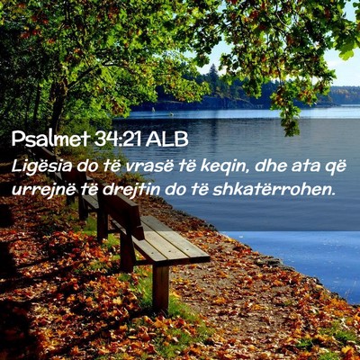 Picture 02 - Psalmet 34:21 ALB - Ligësia do të vrasë të keqin, dhe ata që - Bible Verse Picture