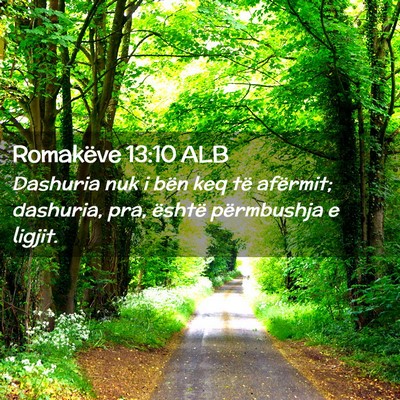 Picture 02 - Romakëve 13:10 ALB - Dashuria nuk i bën keq të afërmit; dashuria, - Bible Verse Picture