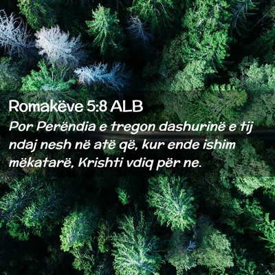 Picture 02 - Romakëve 5:8 ALB - Por Perëndia e tregon dashurinë e tij ndaj nesh - Bible Verse Picture