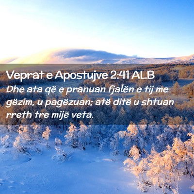 Picture 02 - Veprat e Apostujve 2:41 ALB - Dhe ata që e pranuan fjalën e tij me gëzim, u - Bible Verse Picture