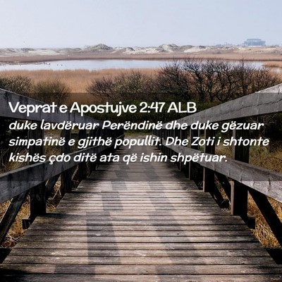 Picture 02 - Veprat e Apostujve 2:47 ALB - duke lavdëruar Perëndinë dhe duke gëzuar - Bible Verse Picture