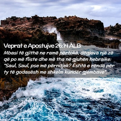 Picture 02 - Veprat e Apostujve 26:14 ALB - Mbasi të gjithë ne ramë përtokë, dëgjova - Bible Verse Picture