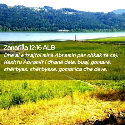 Picture 02 - Zanafilla 12:16 ALB - Dhe ai e trajtoi mirë Abramin për shkak të - Bible Verse Picture